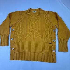 G.H. Bass & Co. Yellow Cable Knit Side Button Sweater Size PL